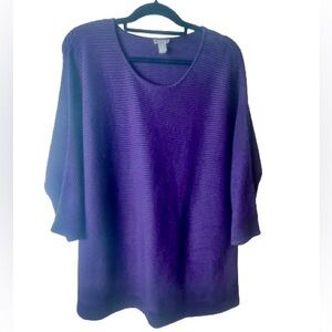 Chico’s size 3, purple, ribbed, 3/4 length sleeves sweater
